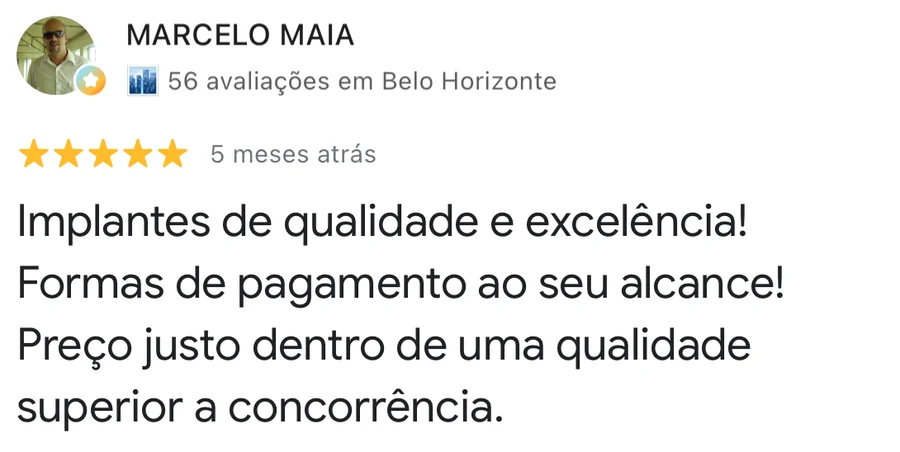 Avaliação de 5 estrelas no Google para a Estimare Odontologia