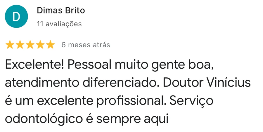 Avaliação de 5 estrelas no Google para a Estimare Odontologia